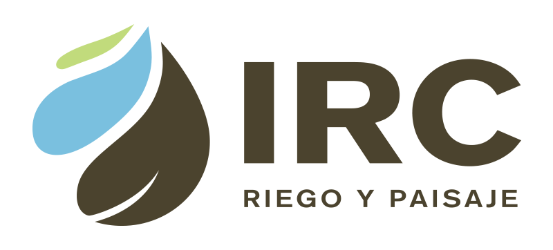 Logotipo de IRC Riego y Paisaje en sus colores Verde, Azul y Tierra